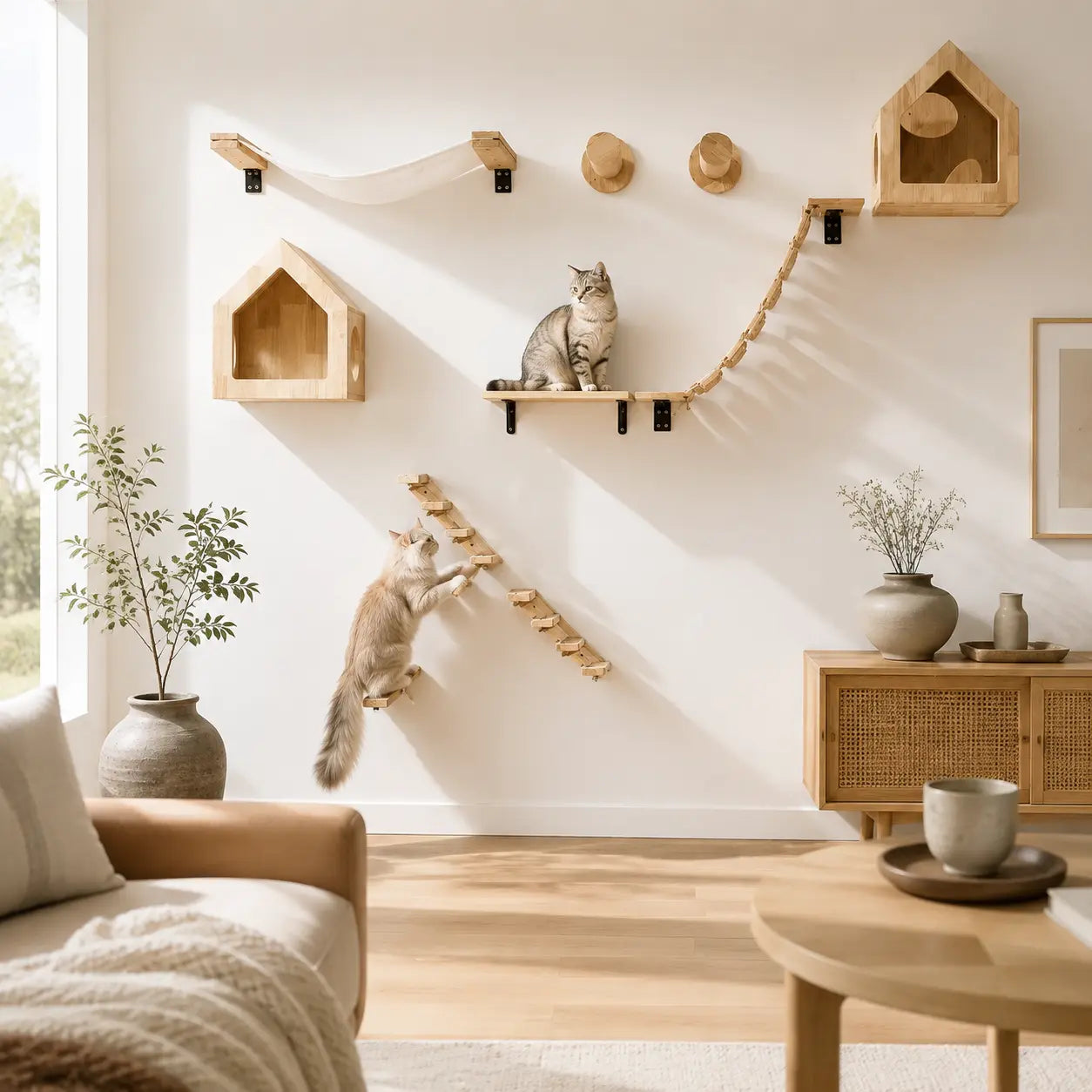 Neko Kabe Plus – Parcours mural complet pour chat dans un intérieur avec chats
