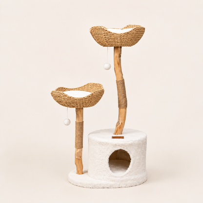 Neko Kago – Arbre à chat en bois et rotin 117 cm