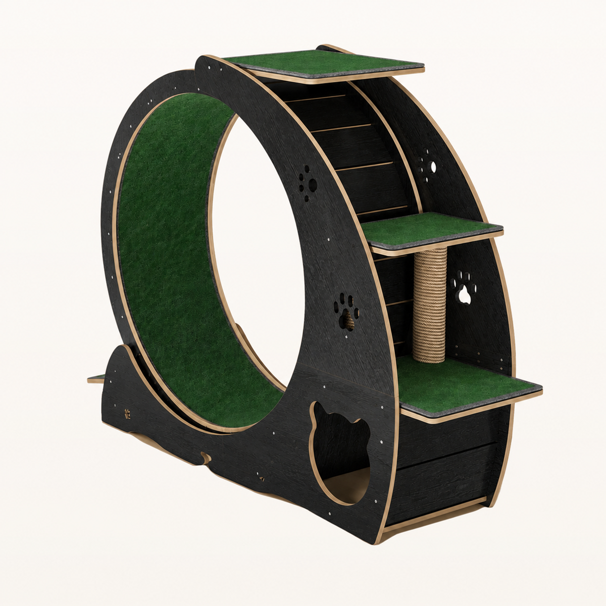 Neko Kaze – Tour d’exercice avec roue pour chat 140 cm — Noir et vert forêt — vue harmonisée