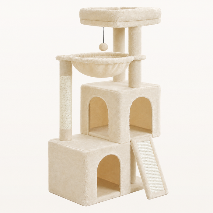 Neko Kazoku – Grand arbre à chat avec deux niches — Beige — vue harmonisée