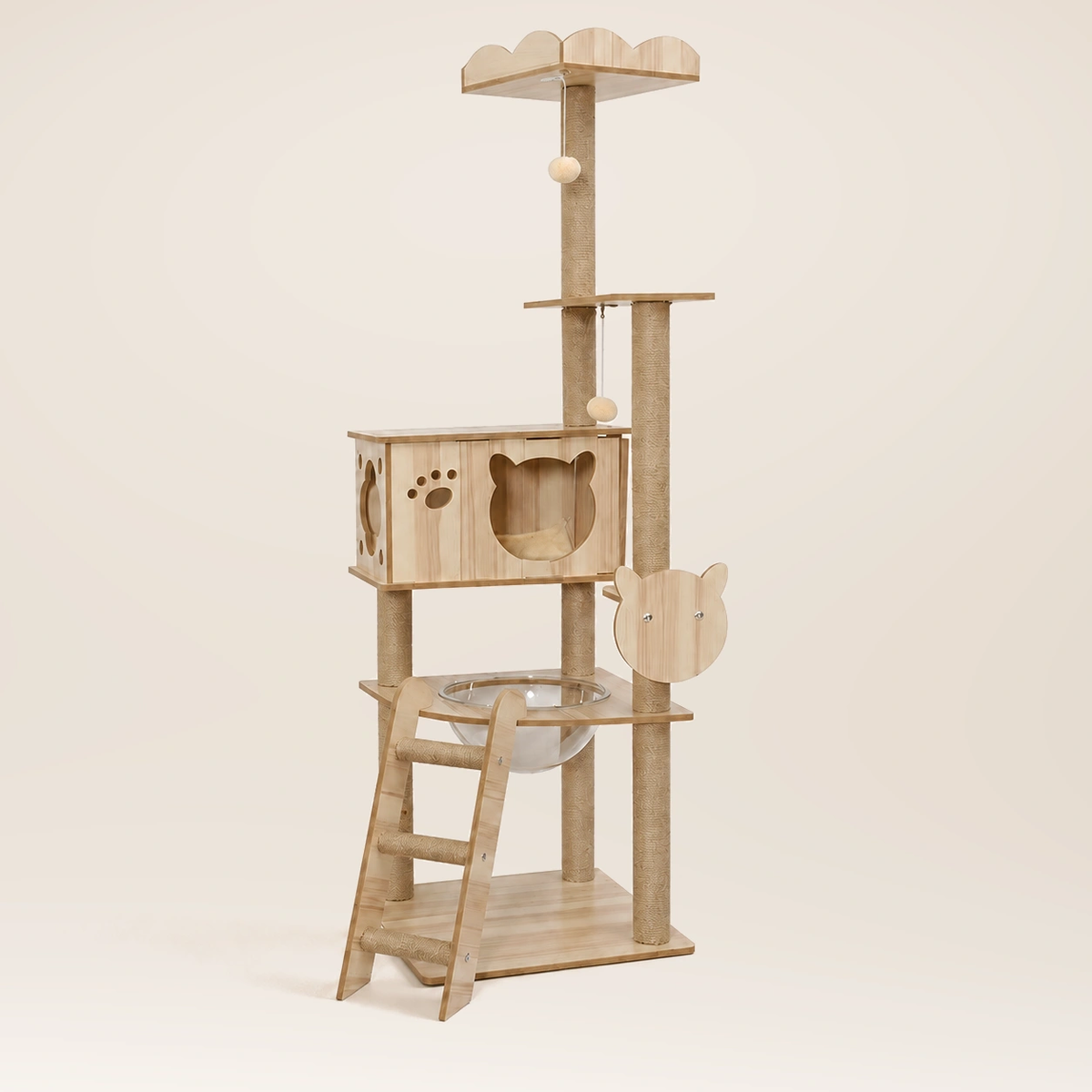 Neko Ki – Arbre à chat en bois 5 niveaux – Modèle 1 – 165 cm