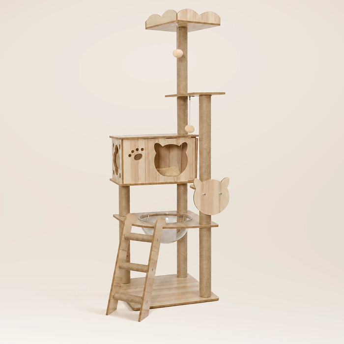 Neko Ki – Arbre à chat en bois 5 niveaux – Modèle 1 – 165 cm