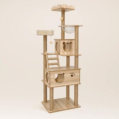 Neko Ki – Arbre à chat en bois 6 niveaux – Modèle 1 – 185 cm