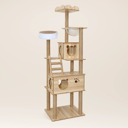 Neko Ki – Arbre à chat en bois 6 niveaux – Modèle 2 – 185 cm