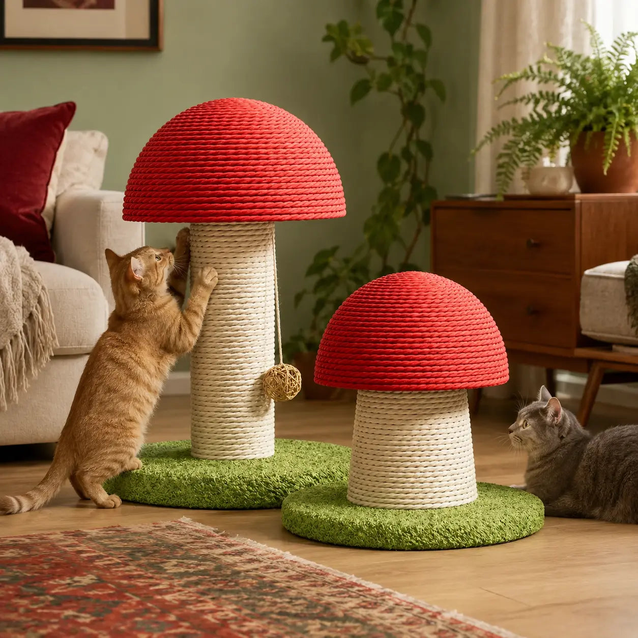 Neko Kinoko – Griffoir champignon en sisal dans un intérieur coordonné avec chats