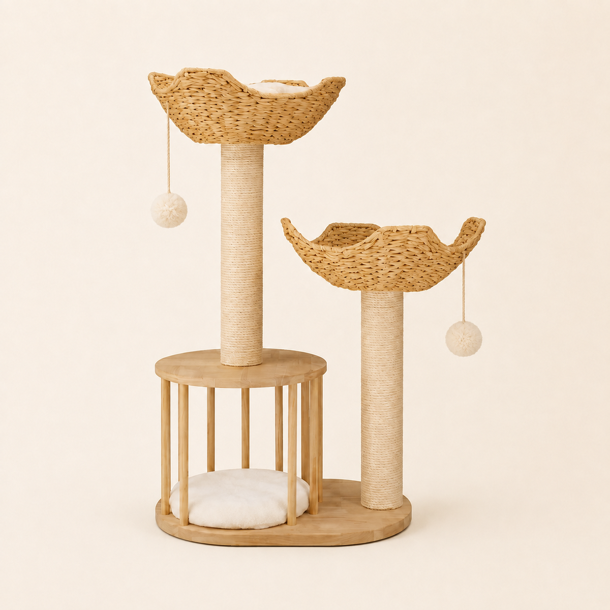 Neko Kiri – arbre à chat en bois et paniers tressés 99 cm