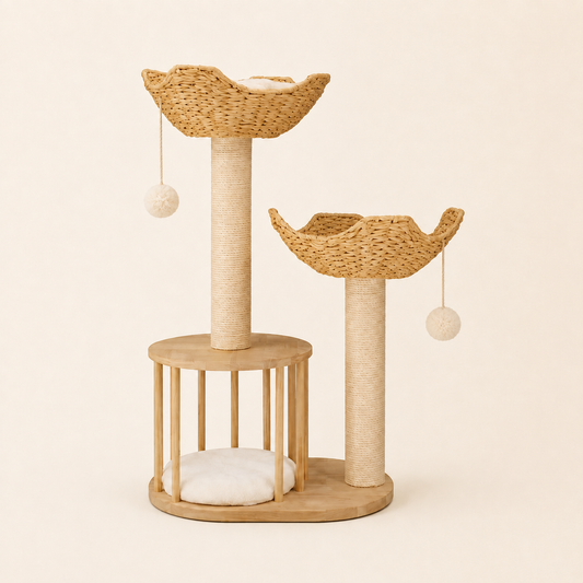 Neko Kiri – arbre à chat en bois et paniers tressés 99 cm