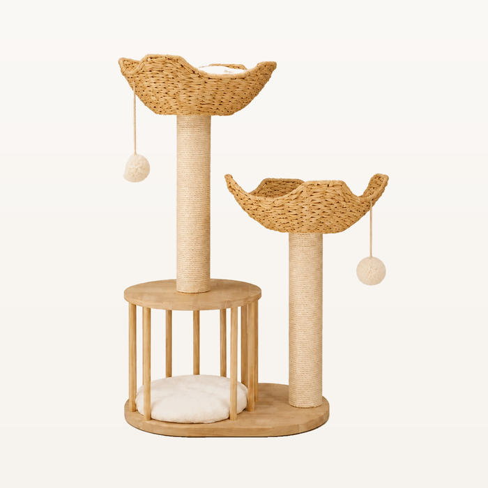 Neko Kiri – arbre à chat en bois et paniers tressés 99 cm