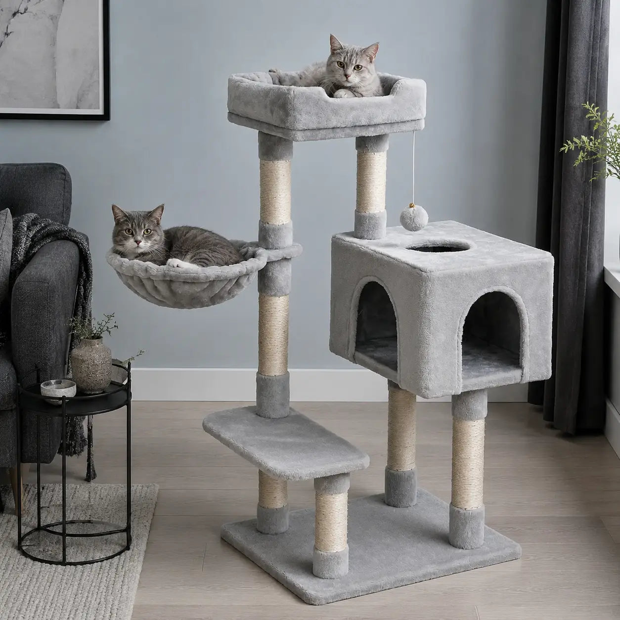 Neko Koya – Arbre à chat compact 100 cm dans un intérieur coordonné avec chats