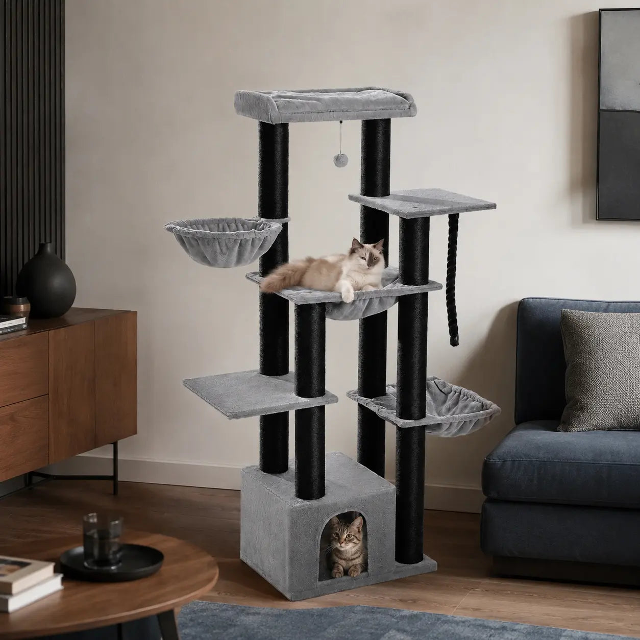 Neko Kuma – Arbre à chat XXL 170 cm pour grands chats dans un intérieur coordonné avec chats