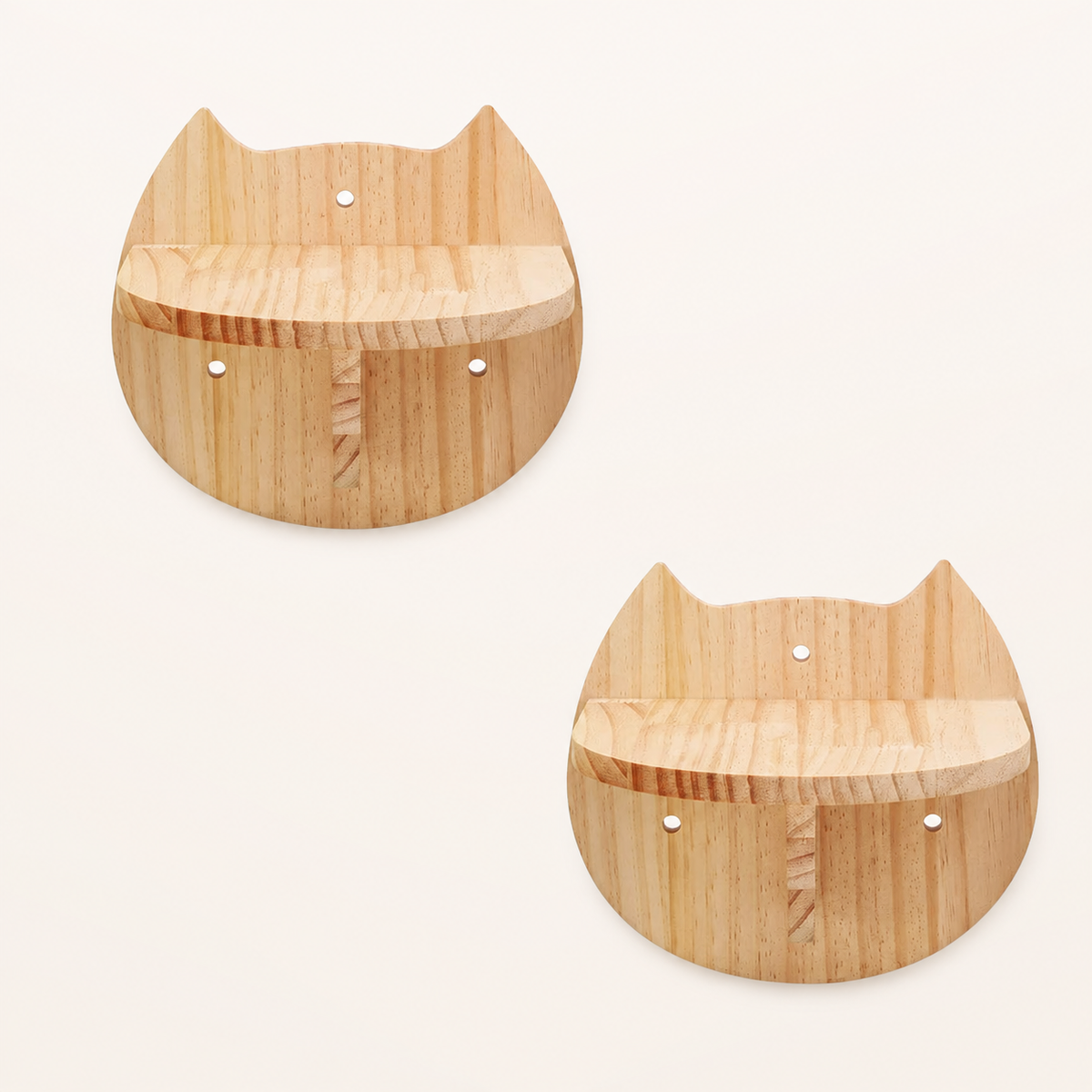 Neko Kumo – Lot de 2 plateformes tête de chat sur fond beige, sans dimensions