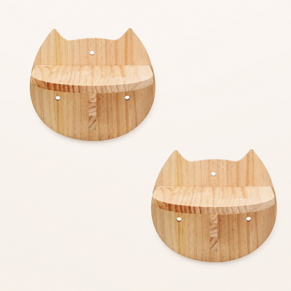 Neko Kumo – Lot de 2 plateformes tête de chat sur fond beige, sans dimensions