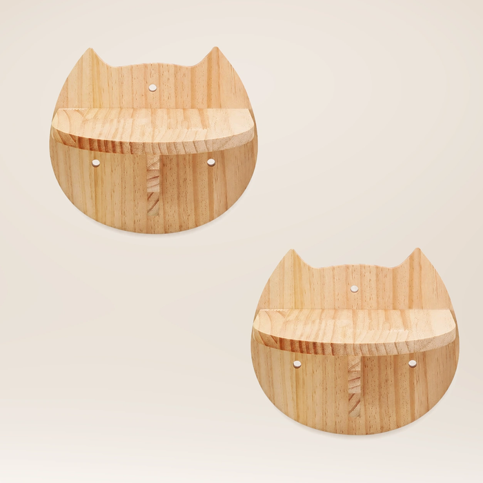 Neko Kumo – Lot de 2 plateformes tête de chat sur fond beige, sans dimensions