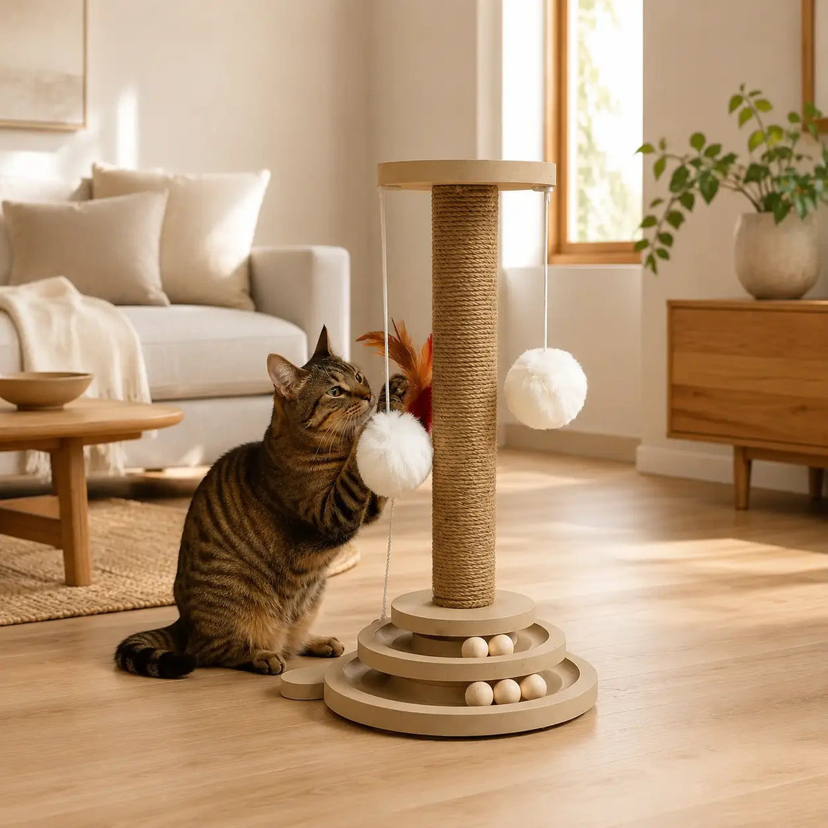 Neko Kuru – Jouet rotatif avec griffoir dans un intérieur avec chats