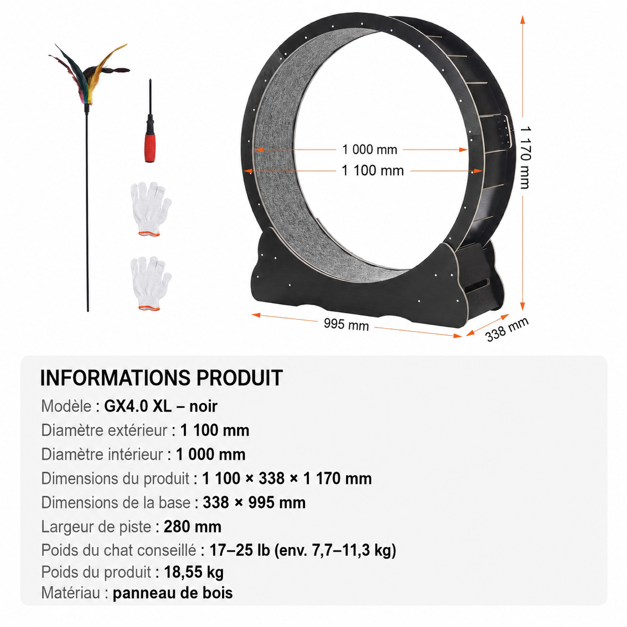 Dimensions Neko Kuruma 110 cm noir en français