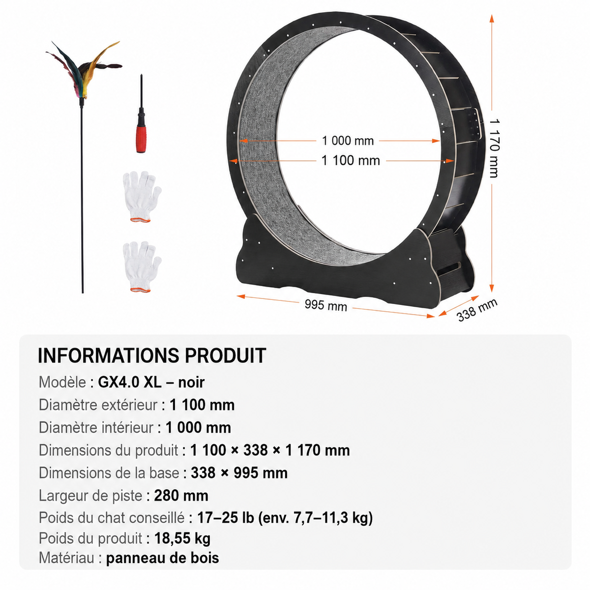 Dimensions Neko Kuruma 110 cm noir en français