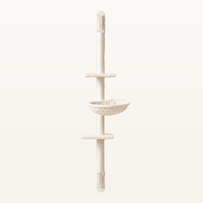 Neko Mado blanc – arbre à chat mural 142,5 cm entier sur fond beige