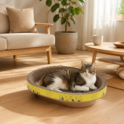 Neko Maru – Griffoir-lit en carton ondulé dans un intérieur avec chats