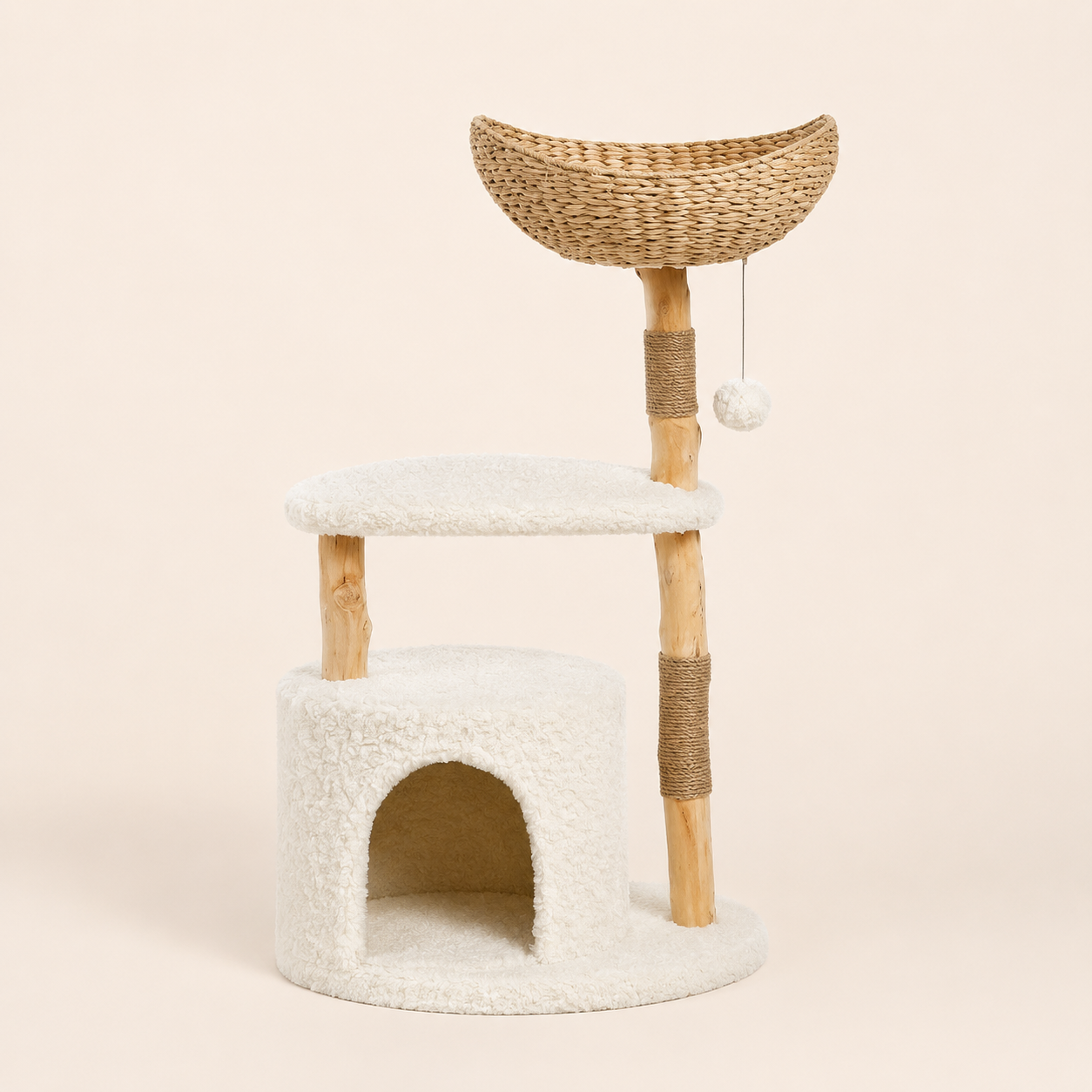 Neko Moku – Arbre à chat en bois et rotin à 3 niveaux