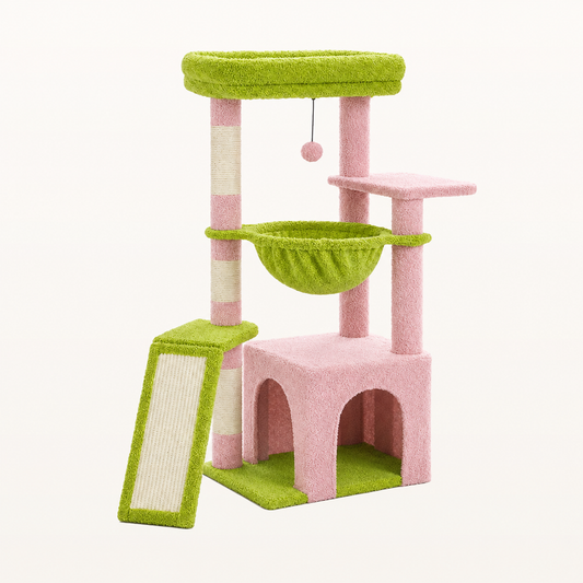 Neko Momo – Arbre à chat compact 92 cm avec niche et hamac — Rose — vue harmonisée