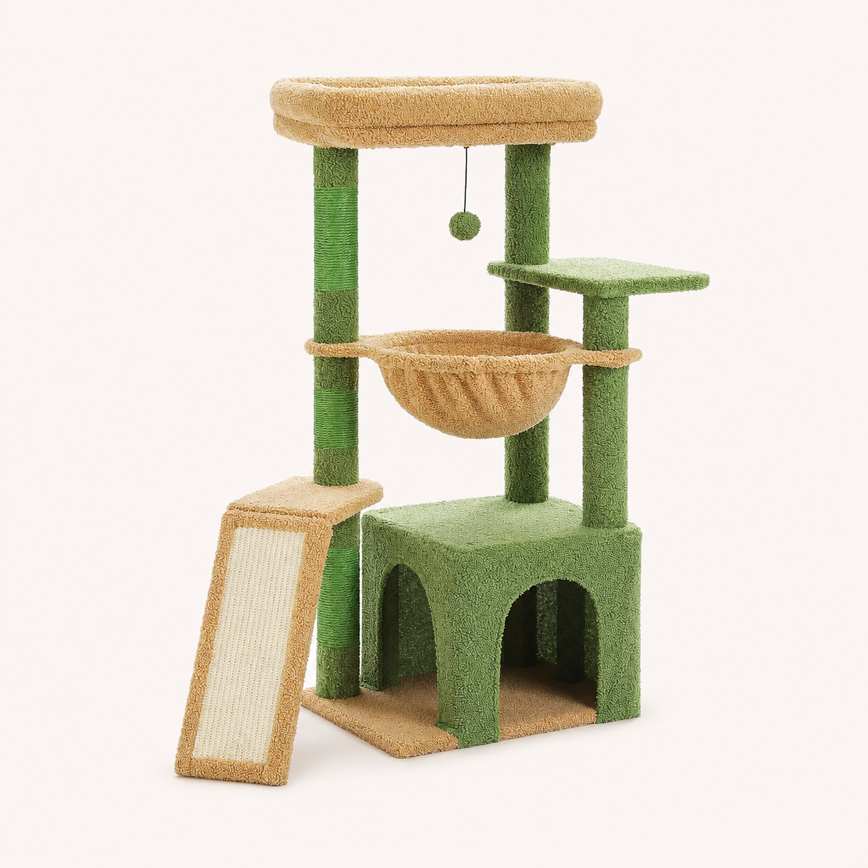 Neko Momo – Arbre à chat compact avec niche et hamac – Vert – photo principale