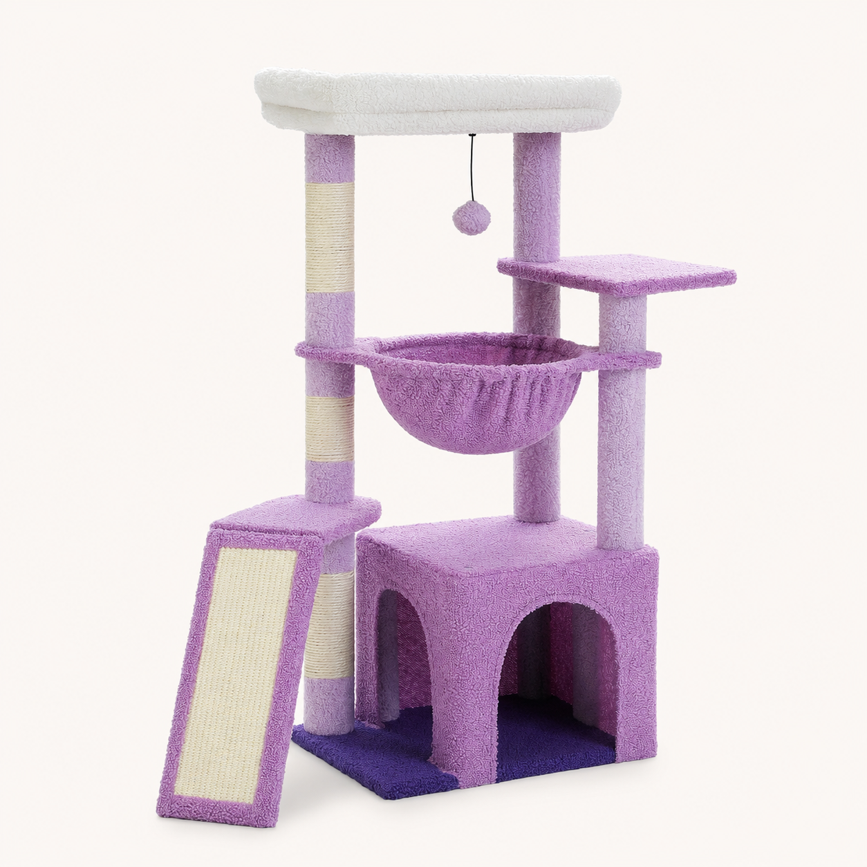 Neko Momo – Arbre à chat compact avec niche et hamac – Violet – photo principale