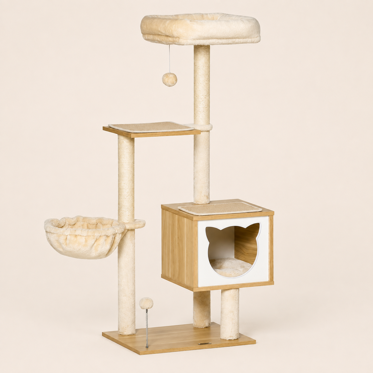 Neko Nagi – Arbre à chat compact 126 cm avec niche et hamac