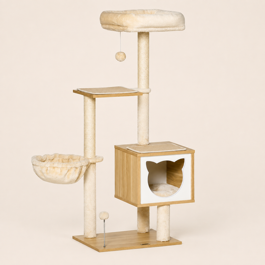 Neko Nagi – Arbre à chat compact 126 cm avec niche et hamac