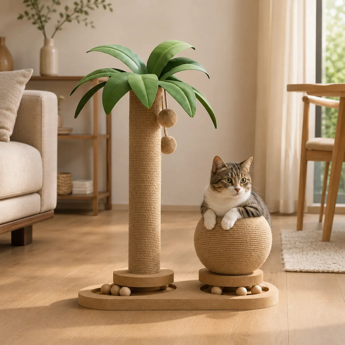 Neko Natsu – Griffoir palmier 2-en-1 dans un intérieur avec chats
