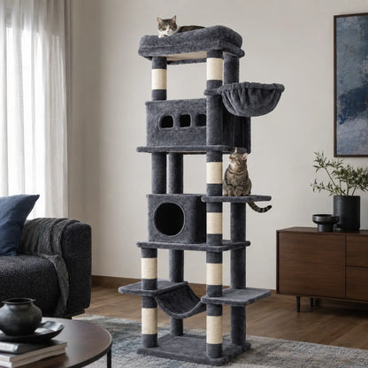 Neko Oki – Arbre à chat 170 cm avec tapis lavable dans un intérieur coordonné avec chats