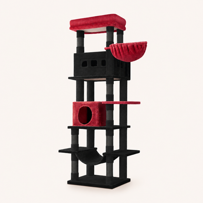 Neko Oki – Arbre à chat 170 cm avec tapis lavable – Noir et rouge – photo principale