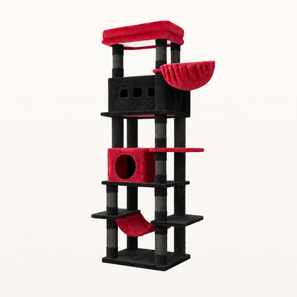 Neko Oki – Arbre à chat 172,5 cm — Noir et rouge — vue harmonisée