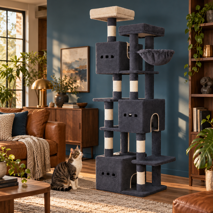 Neko Shiro – Arbre à chat XXL 193 cm — mise en situation avec chat