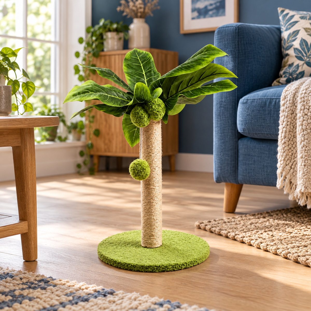 Neko Midori – Poteau griffoir feuillage – Base 30 cm — ambiance 1