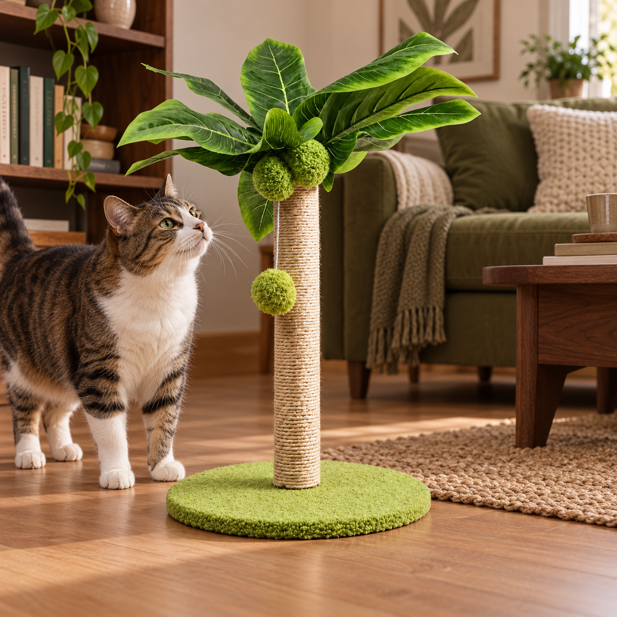 Neko Midori – Poteau griffoir feuillage – Base 30 cm — ambiance 2