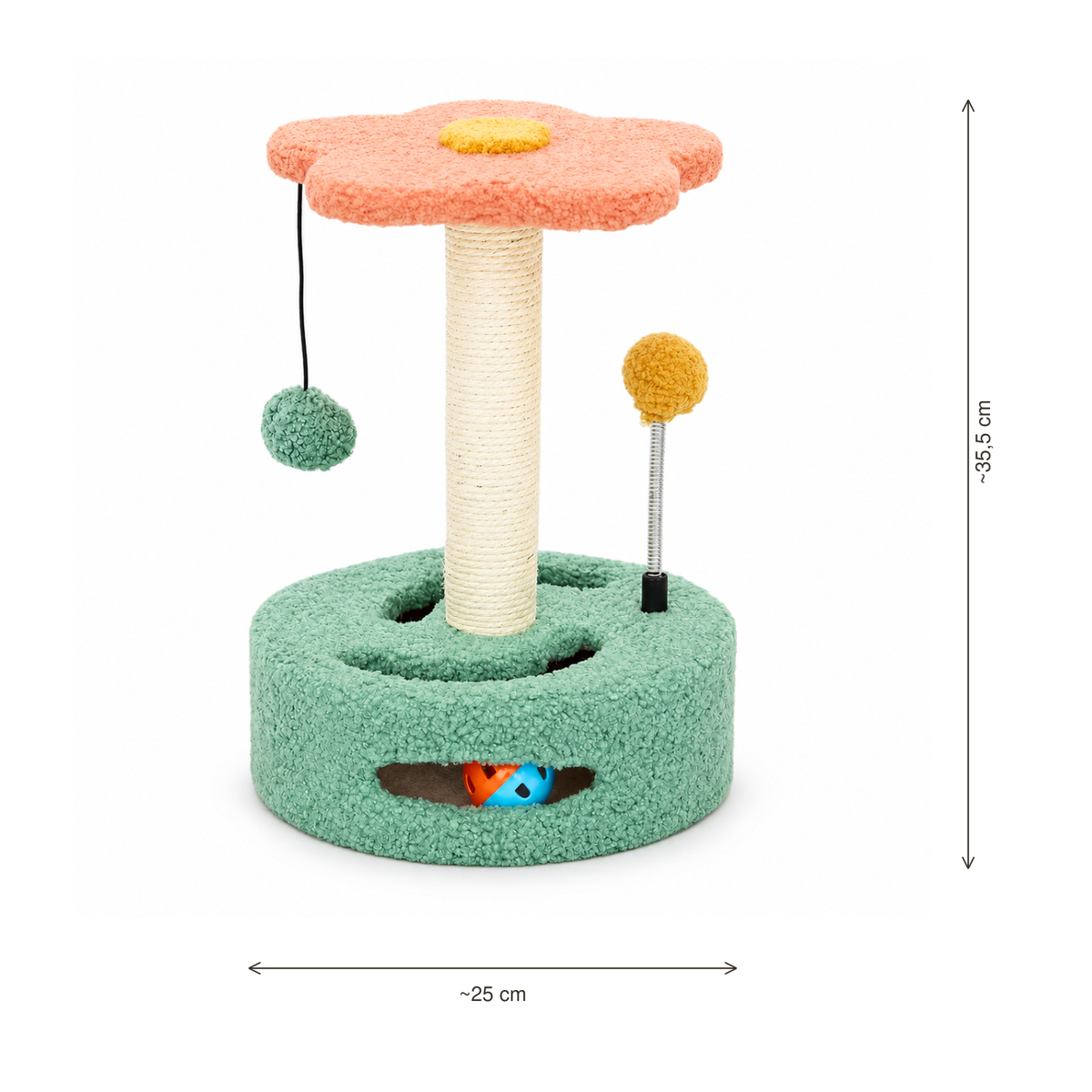 Neko Minka – Petit griffoir fleuri avec plateau et jeux — dimensions
