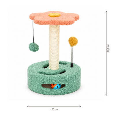 Neko Minka – Petit griffoir fleuri avec plateau et jeux — dimensions