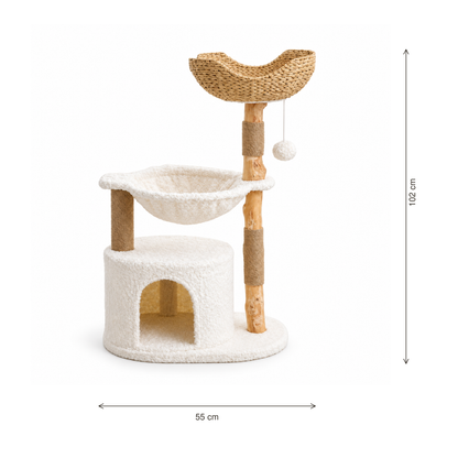 Neko Moku – Arbre à chat en bois et rotin – Modèle A — dimensions