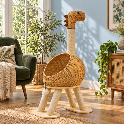 Neko Ryū – Arbre à chat design en rotin 116 cm — mise en situation sans chat