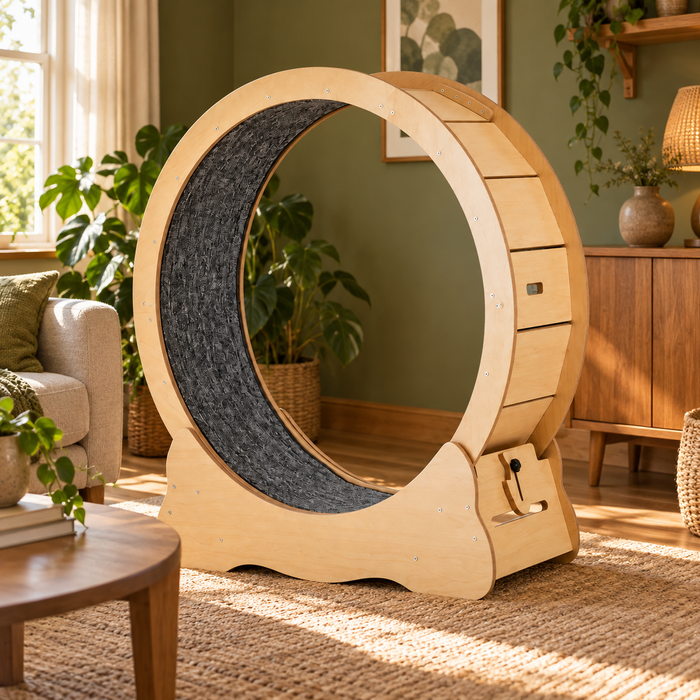 Neko Kuruma – Roue d’exercice en bois pour chat – 110 cm — mise en situation 1