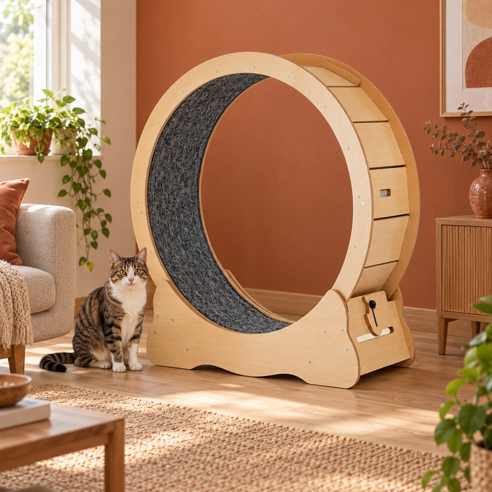 Neko Kuruma – Roue d’exercice en bois pour chat – 110 cm — mise en situation 2