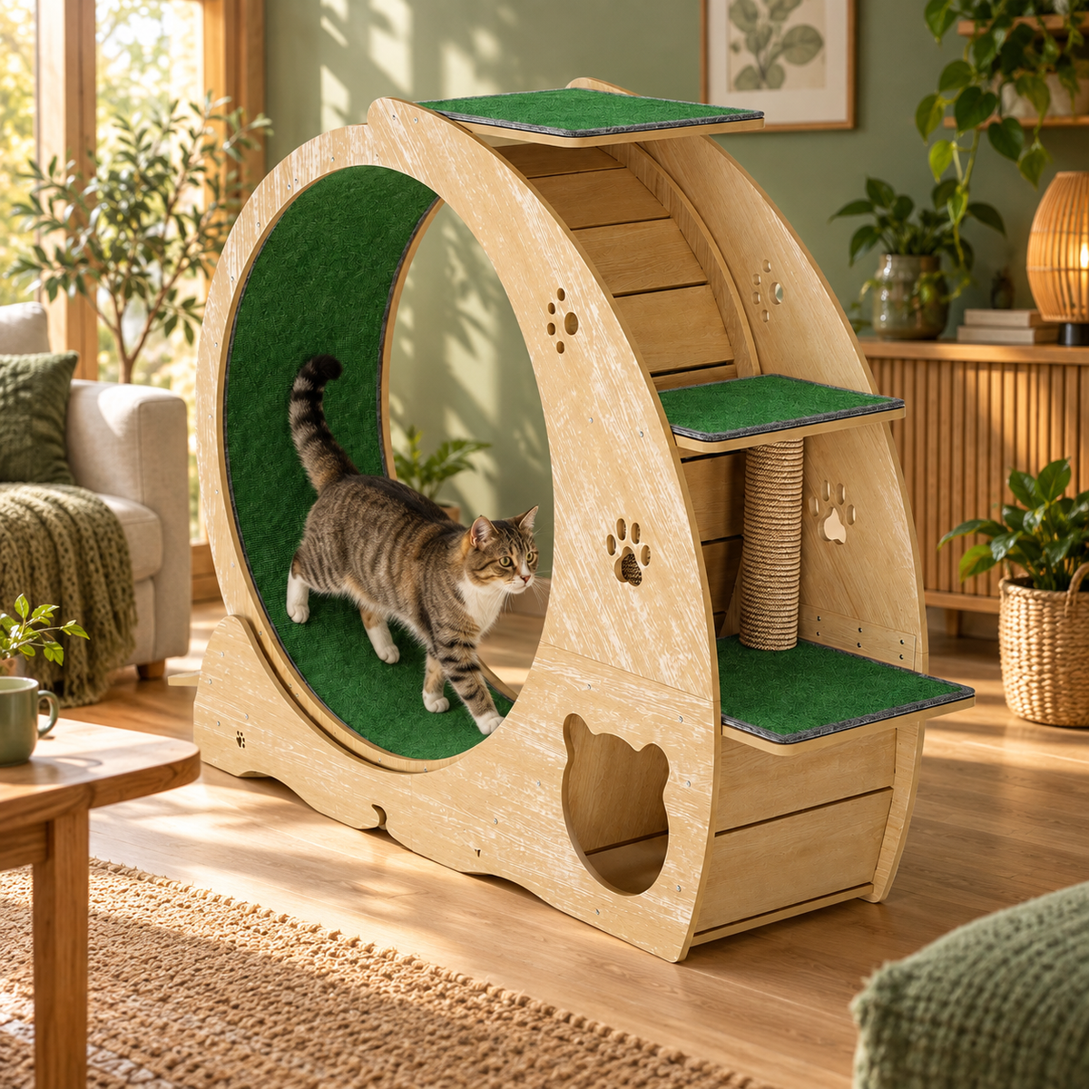 Neko Kaze – Tour d’exercice avec roue pour chat 140 cm — mise en situation 2