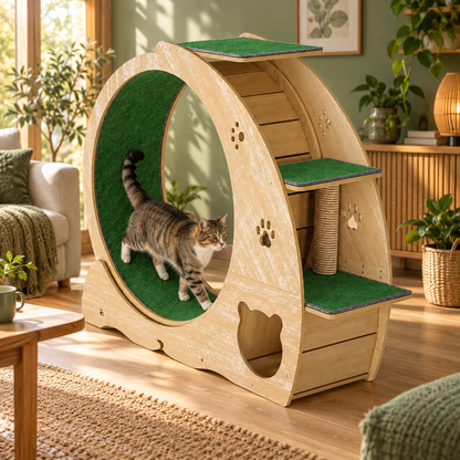 Neko Kaze – Tour d’exercice avec roue pour chat 140 cm — mise en situation 2
