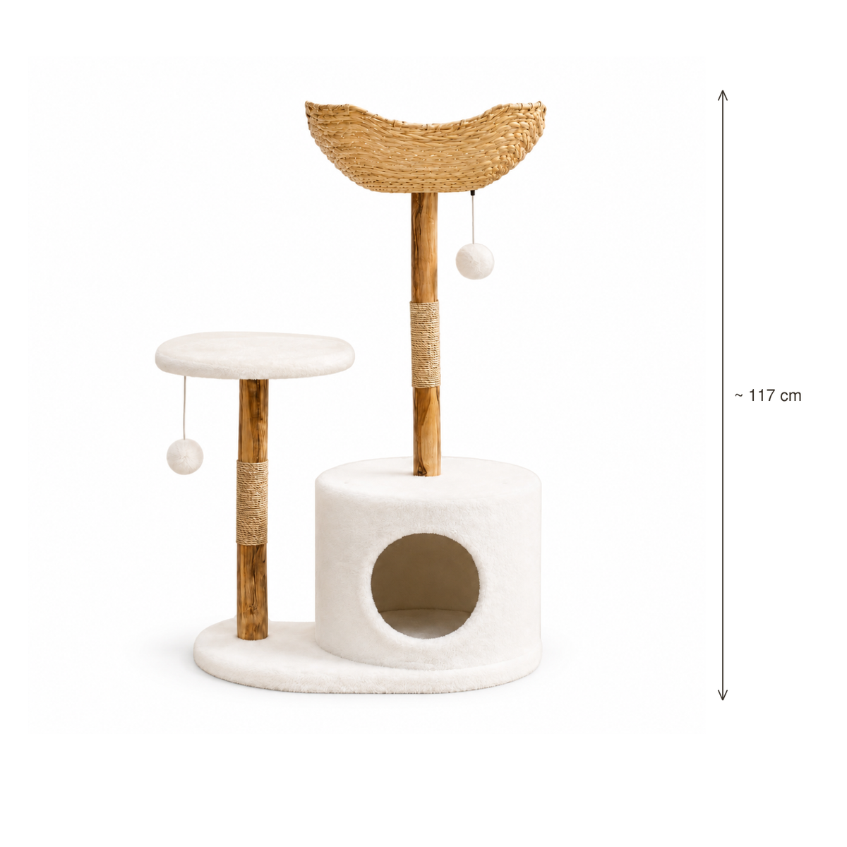Neko Kago – Arbre à chat en bois et rotin – 1 plateforme — hauteur 117 cm