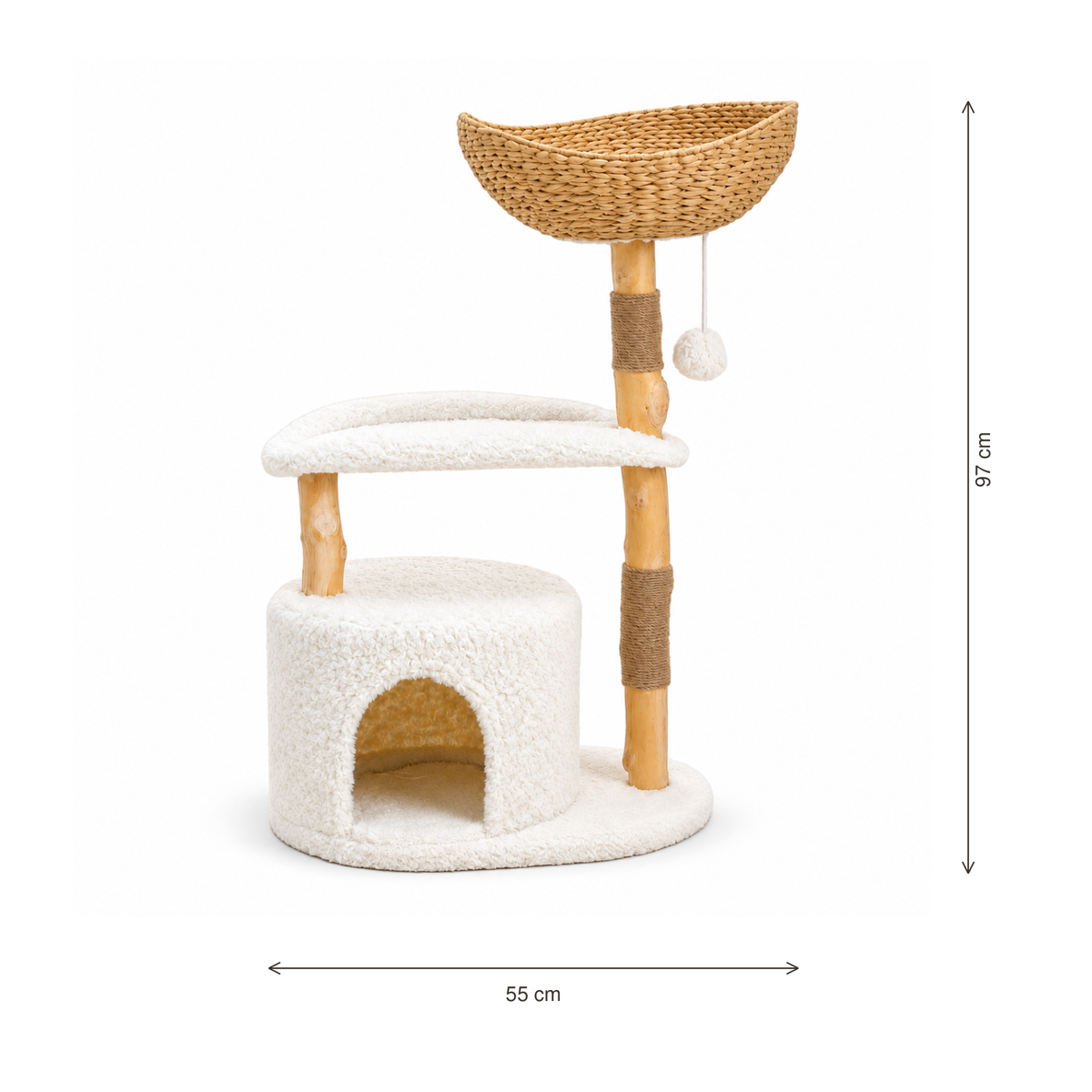 Neko Moku – Arbre à chat en bois et rotin – Modèle B — dimensions