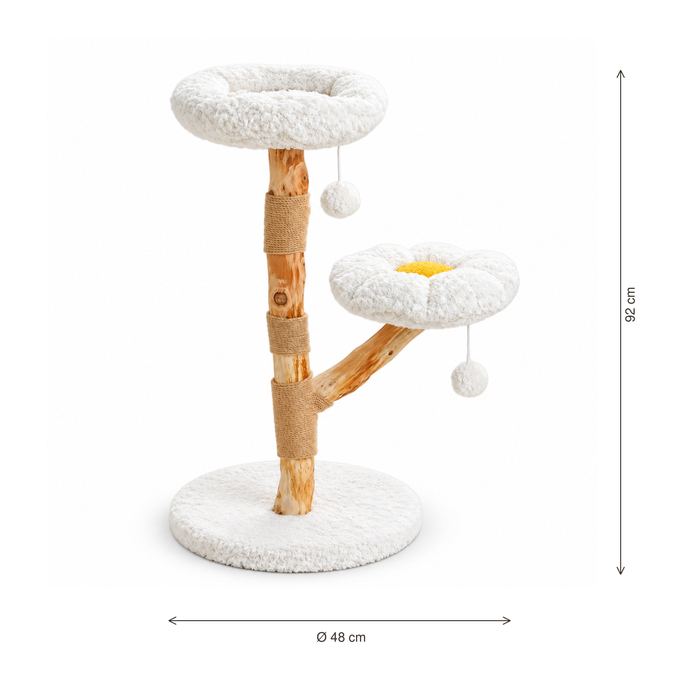 Neko Moku – Arbre à chat en bois et rotin – Modèle C — dimensions