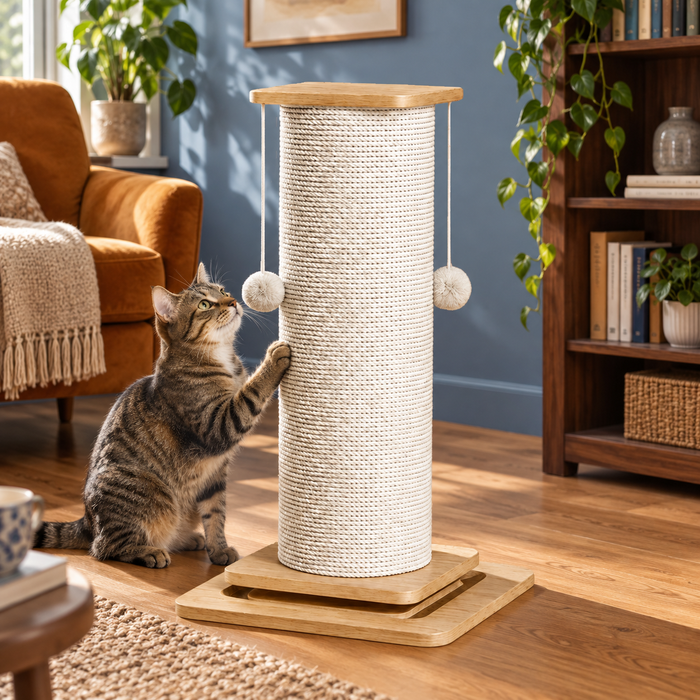 Neko Nobori – Poteau griffoir en bois et sisal – 80 cm — mise en situation avec chat