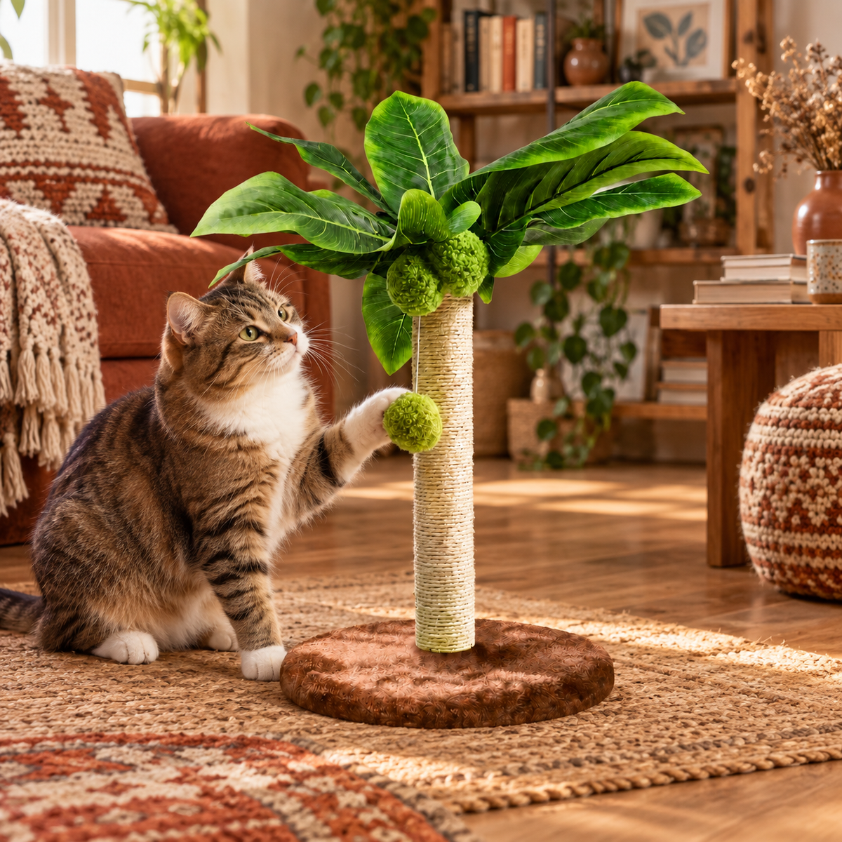 Neko Midori – Poteau griffoir feuillage – 32 cm, base 25 cm — ambiance 2