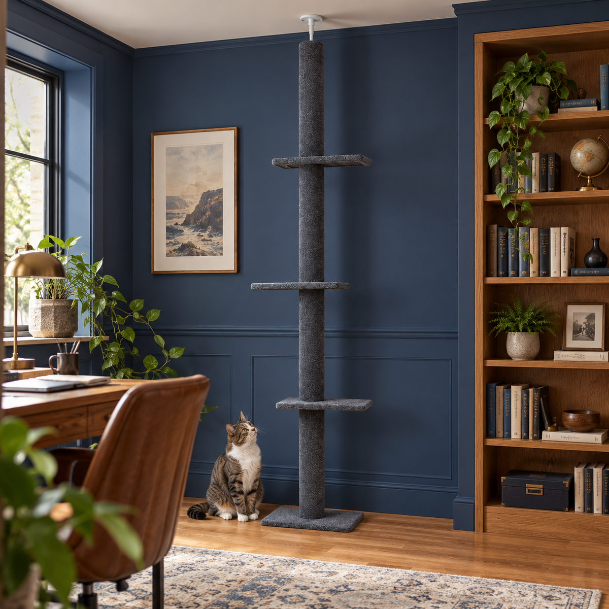 Neko Tenjo – Arbre à chat sol-plafond 228 à 273 cm – 3 plateformes — mise en situation avec chat