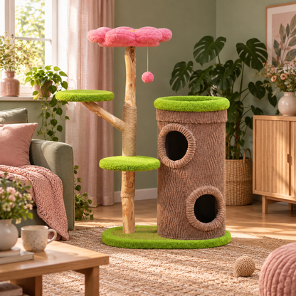 Neko Kodama – Arbre à chat forêt avec double niche – 136 cm — mise en situation 1